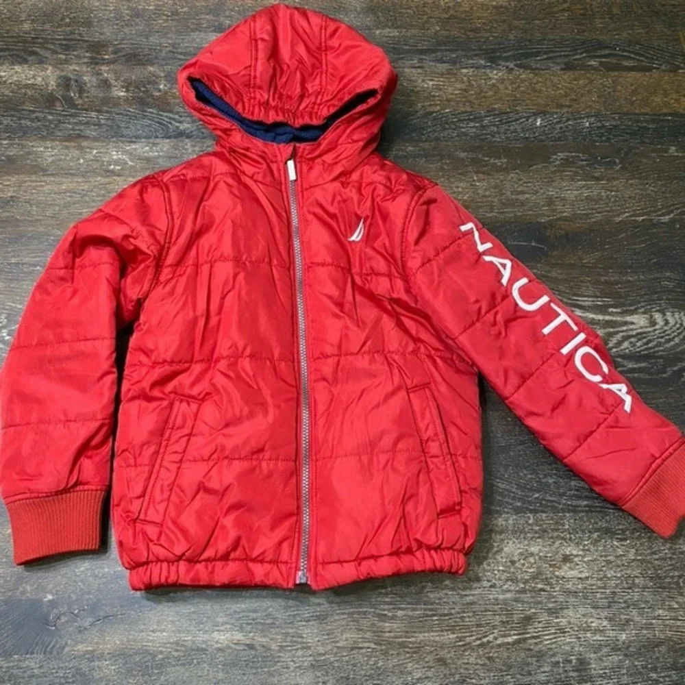 Nautica Boys Full‎ Zip Hooded Jacket Size 7 Red Water Resistant